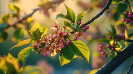 Poster - A detailed view of a tree branch covered in beautiful flowers. Perfect for adding a touch of nature to any project or design
