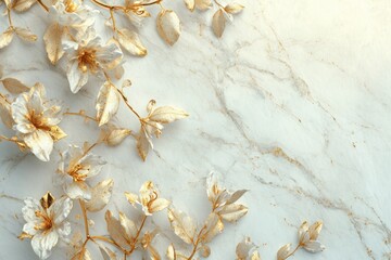 Sticker - Close up of a bunch of flowers on a smooth marble surface. Suitable for various uses