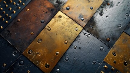 Poster - A detailed view of a metal surface with visible rivets. Perfect for industrial or mechanical themes