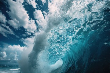 Poster - A powerful and majestic wave crashing into the ocean. Perfect for capturing the beauty and strength of nature. Ideal for use in travel and adventure promotions