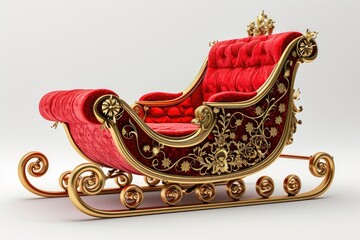 Aufkleber - A red and gold sleigh sitting on top of a white floor. Perfect for holiday and winter-themed designs