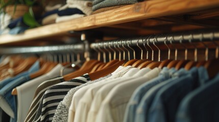 Aufkleber - A row of clothes hanging on a rack. Perfect for fashion retail or laundry service promotions