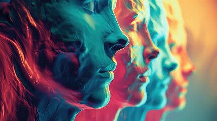 Poster - A close-up view of a person's face with multiple vibrant colors. Perfect for adding a pop of color to any project or design