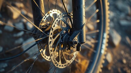 Leinwandbilder - Close-up view of a bicycle's front wheel. Ideal for illustrating cycling, transportation, or outdoor activities