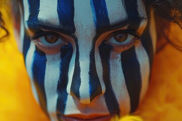Poster - A close-up view of a person with a painted face. This image can be used for various purposes