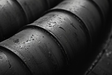 Poster - A black and white photo of a bunch of pipes. Suitable for industrial or construction-related projects
