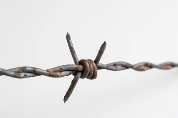 Poster - Close-up view of barbed wire on a white background. Versatile image suitable for various themes and concepts