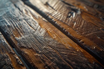 Poster - Close up of a wooden table with water. Perfect for use in home decor or kitchen-related designs