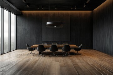 Aufkleber - A room with a table and chairs, featuring a large window. Perfect for interior design or real estate concepts