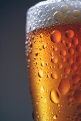 Poster - A detailed close-up shot of a glass of beer. Perfect for showcasing the rich color and texture of the beer. Ideal for advertisements, bar menus, or brewery promotions
