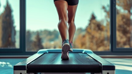 Wall Mural - A woman running on a treadmill, suitable for fitness and exercise concepts