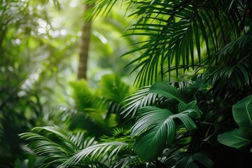 Aufkleber - A bunch of green plants in a forest. Suitable for nature and environmental themes