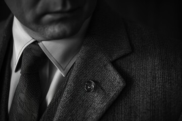 Wall Mural - A close-up photograph of a man wearing a suit and tie. Suitable for business, professional, or corporate concepts