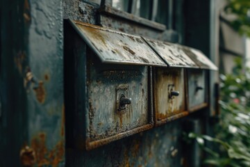 Poster - A close up view of a mailbox on a building. Suitable for various applications