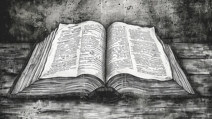 Poster - An open book resting on a wooden table. Perfect for educational or literary concepts
