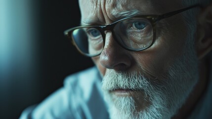 Aufkleber - A close-up shot of a man with glasses and a beard. Versatile image suitable for various uses