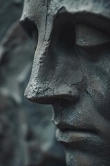 Poster - A detailed close-up of a statue depicting the face of a man. Perfect for adding a touch of elegance and sophistication to any project or artwork