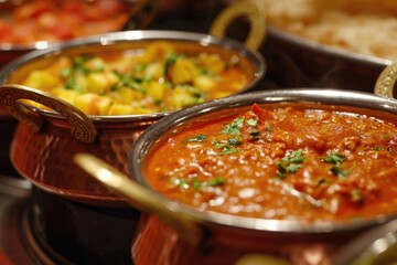 Poster - A close up of three bowls of food on a table. Perfect for food blogs, recipe websites, or restaurant menus