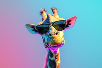 Aufkleber - Close up of a giraffe wearing sunglasses. Perfect for adding a touch of humor to your designs