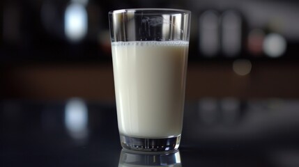 Poster - A glass of milk is placed on top of a table. This image can be used to depict a refreshing drink or as a symbol of healthy living