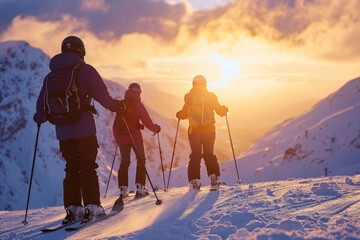 Poster - A group of people riding skis down a snow covered slope. Perfect for winter sports and outdoor activities