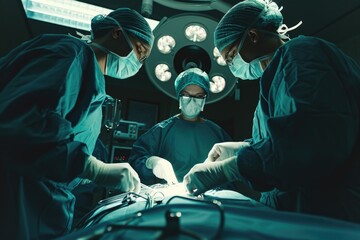 Canvas Print - Surgeons conducting a medical procedure in a sterile operating room. Ideal for medical publications and healthcare websites