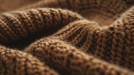 Aufkleber - A detailed view of a brown knitted blanket. Versatile for various uses