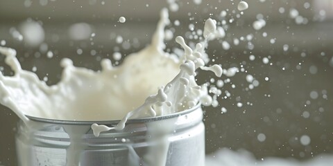 Fototapete - A captivating image capturing a splash of milk in a glass. Perfect for advertising dairy products or illustrating the freshness and purity of milk.
