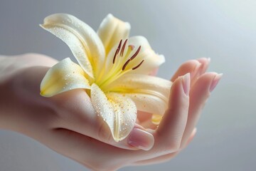 Poster - A person holding a flower in their hand. Suitable for various occasions and themes