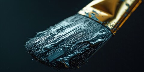 Poster - A detailed close-up of a paint brush covered in black paint. This versatile image can be used for various artistic and creative projects