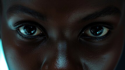 Poster - A close-up view of a person's eyes. This image can be used to convey emotions, beauty, or mystery