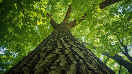 Poster - A tall tree standing in the middle of a forest. Suitable for nature and outdoor-themed designs