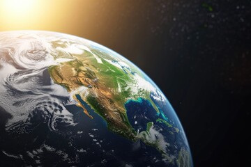 Poster - A stunning view of the Earth from space with the sun shining in the background. Perfect for scientific and educational projects
