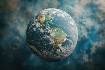 Poster - A detailed view of a planet with swirling clouds in the background. Perfect for science and astronomy-related projects