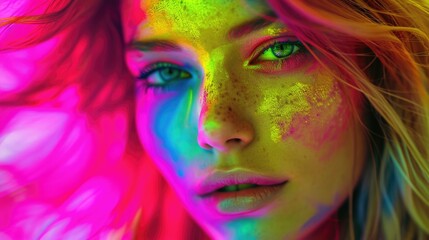 Poster - A woman with bright makeup and freckled hair. This versatile image can be used for various purposes
