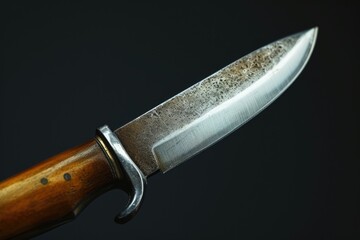 Poster - A close-up view of a knife on a black background. This image can be used for various purposes