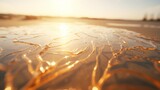 Fototapeta  - Sunlight filtering through translucent Hokkaido seaweed, casting a mesmerizing pattern on the wet sand -Generative Ai