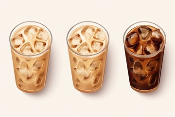 Wall Mural - Set of black ice coffee and ice latte coffee with milk