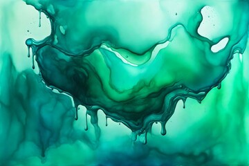 Wall Mural - abstract painting of a semi-transparent green watercolor bubble splash background