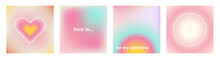 Set Of Y2k Trendy Aesthetic Abstract Gradient Pink Violet Background With Translucent Aura Irregular Shapes Blurred Pattern. Social Media Valentines Day Poster, Stories Highlight Templates Marketing