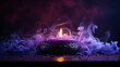 Portrayal of a candle from India emitting smoke against a purple background. Generative AI