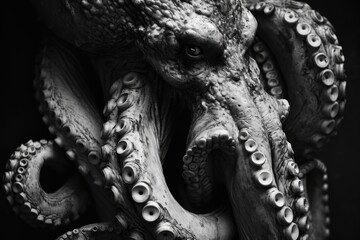 Poster - A black and white photo of an octopus. Suitable for various applications