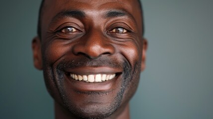 Poster - A close up shot of a man with a smile on his face. Perfect for portraying happiness and positivity in various projects