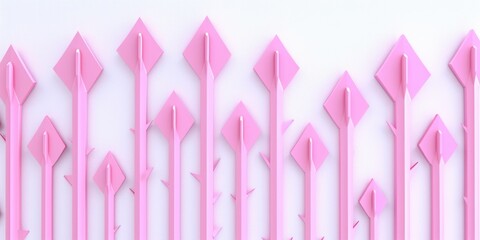Poster - A group of pink paper arrows against a white background. Perfect for illustrating direction, guidance, and decision-making concepts
