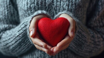 Leinwandbilder - A person holding a red heart in their hands. Suitable for various occasions and themes