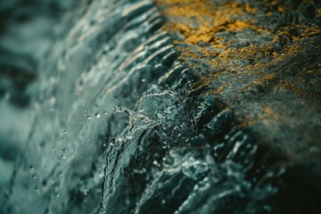 Poster - Water flowing down a wall. Perfect for showcasing the beauty of nature and the calming effects of water. Ideal for use in websites, blogs