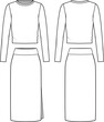 Women's Knit Jumper and Skirt Set. Set technical fashion illustration. Flat apparel set template front and back, white colour. Women's CAD mock-up.
