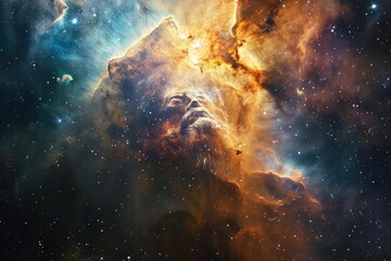 jesus' face emerging from a cosmic nebula