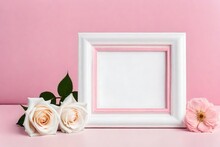 Pink Roses With White Frame 