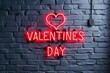 valentines day neon sign on a grey brick wall
